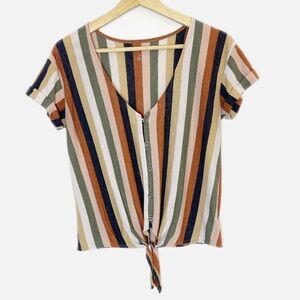 American Eagle Tie Front striped shirt S